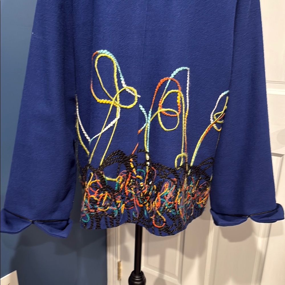 Blue Button-Up Jacket with Colorful Embroidery - Picture 6 of 6